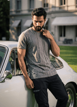 Grey Textured Cotton Oversized Fit Tshirt