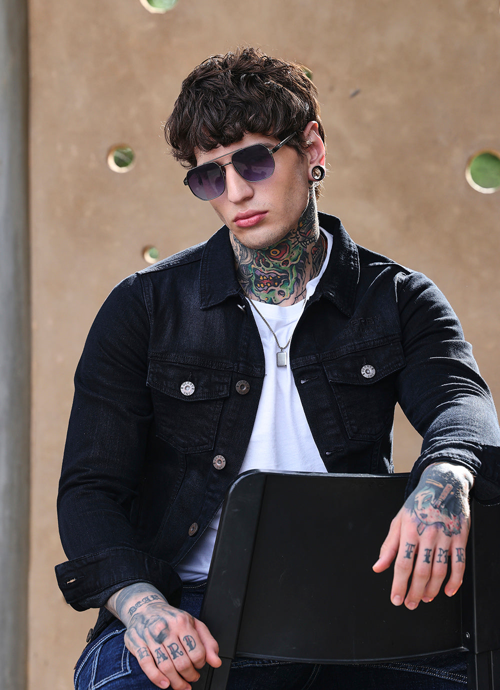 Grey Solid Denim Slim Fit Jacket