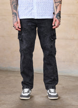 Washed Black Faded Cross Hatch Cargo Fit Jeans
