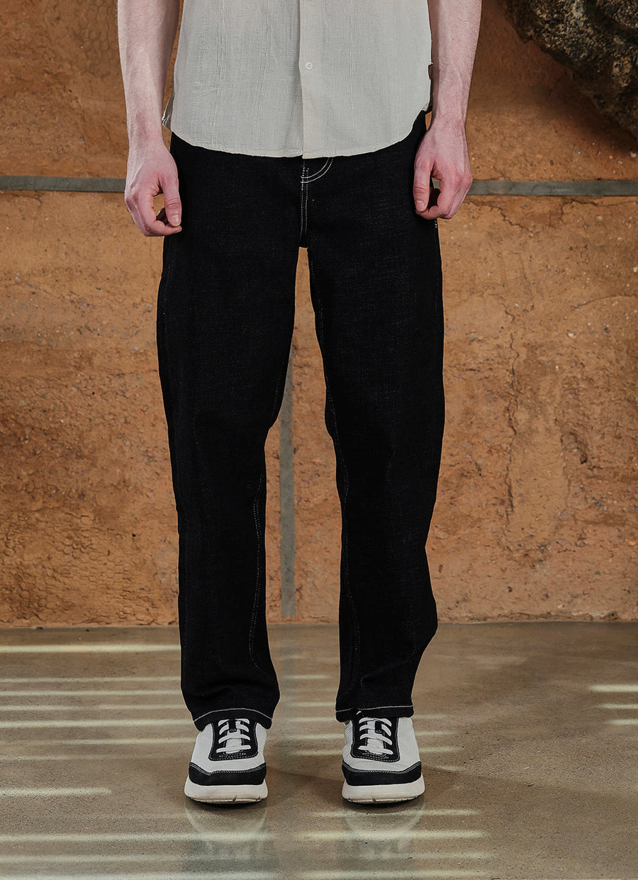 Black Rinse Cross Hatch Loose fit Jeans