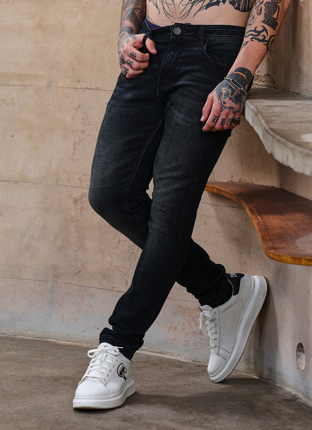 Midnight Blue Faded Twill Slim Fit Jeans