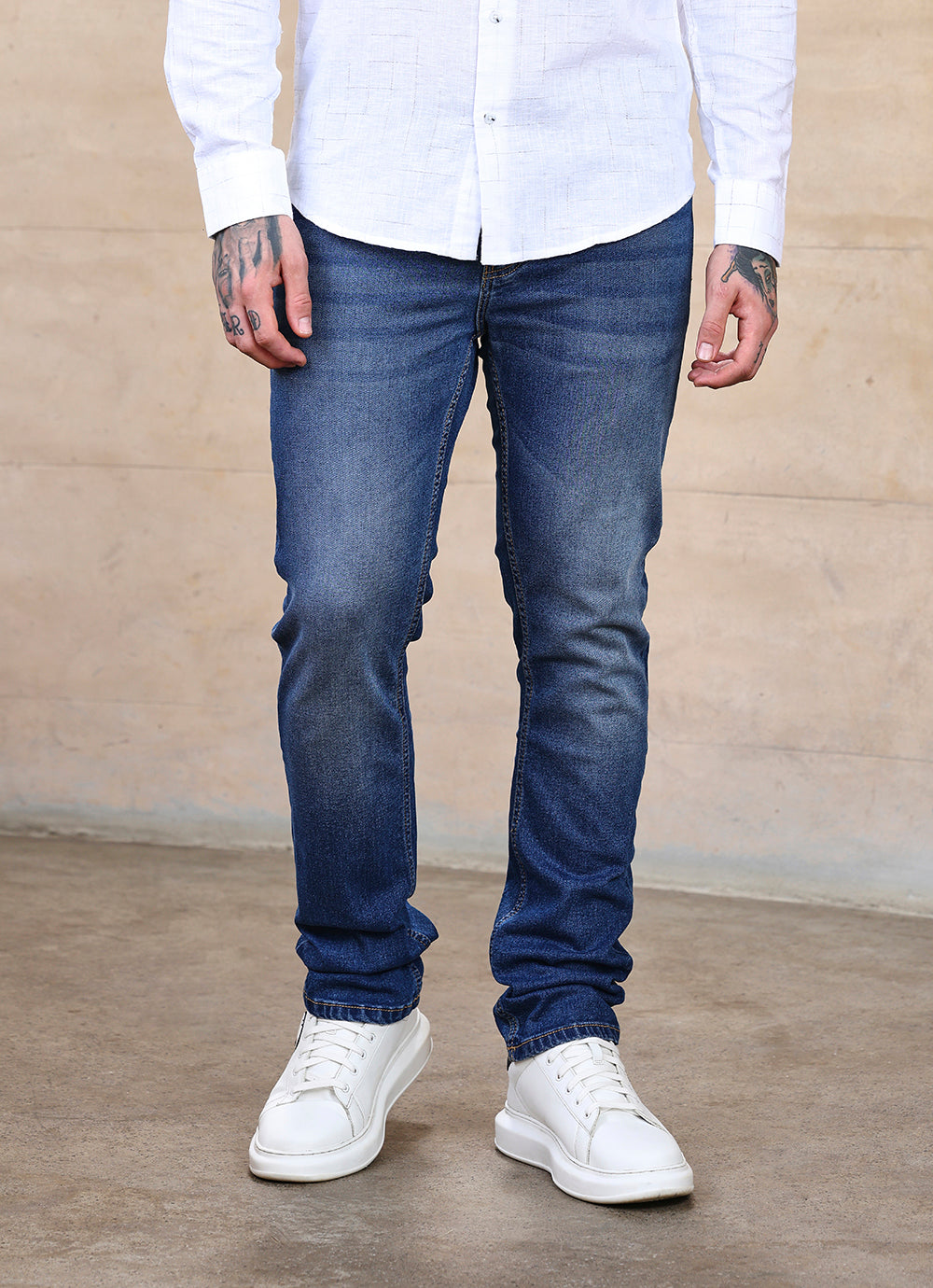 Blue Faded Twill Slim Fit Jeans