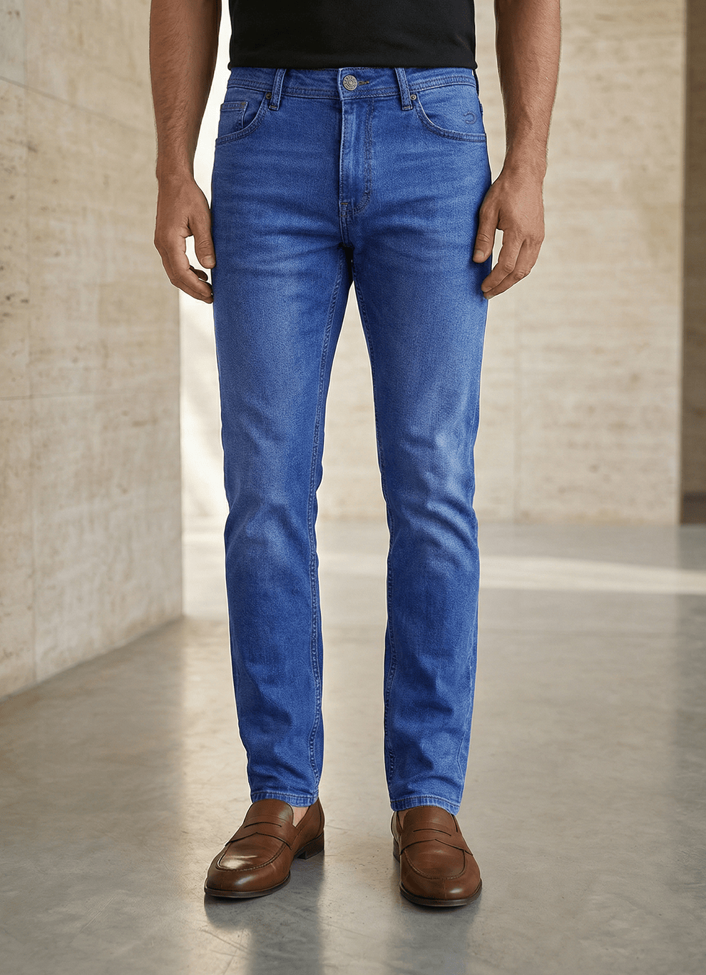 Blue Cotton Slim Fit Jeans