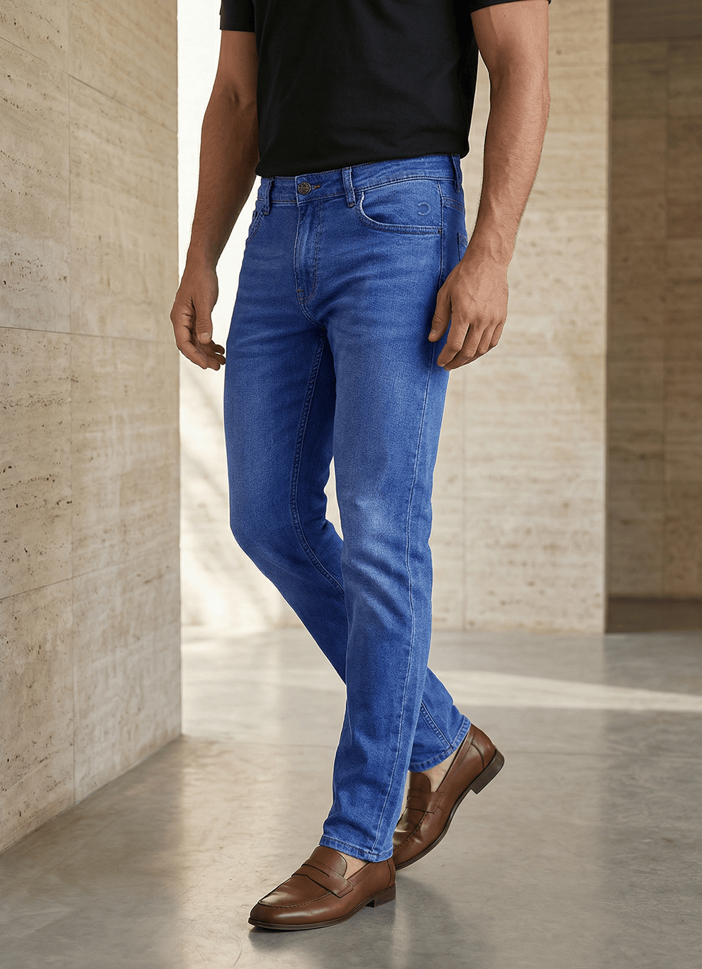 Blue Cotton Slim Fit Jeans