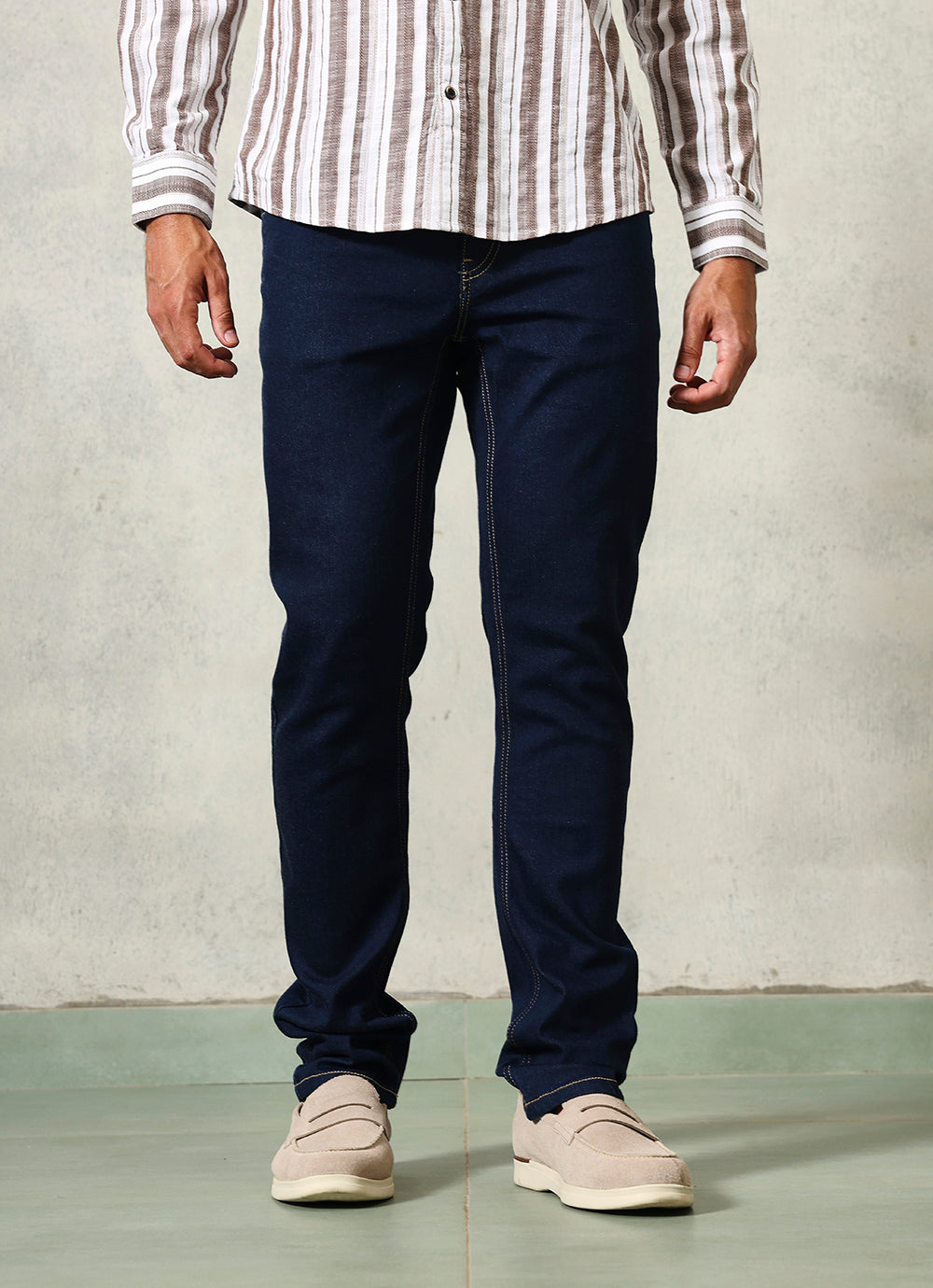 Dark Blue Faded Twill Slim Fit Jeans