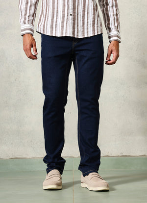 Dark Blue Faded Twill Slim Fit Jeans