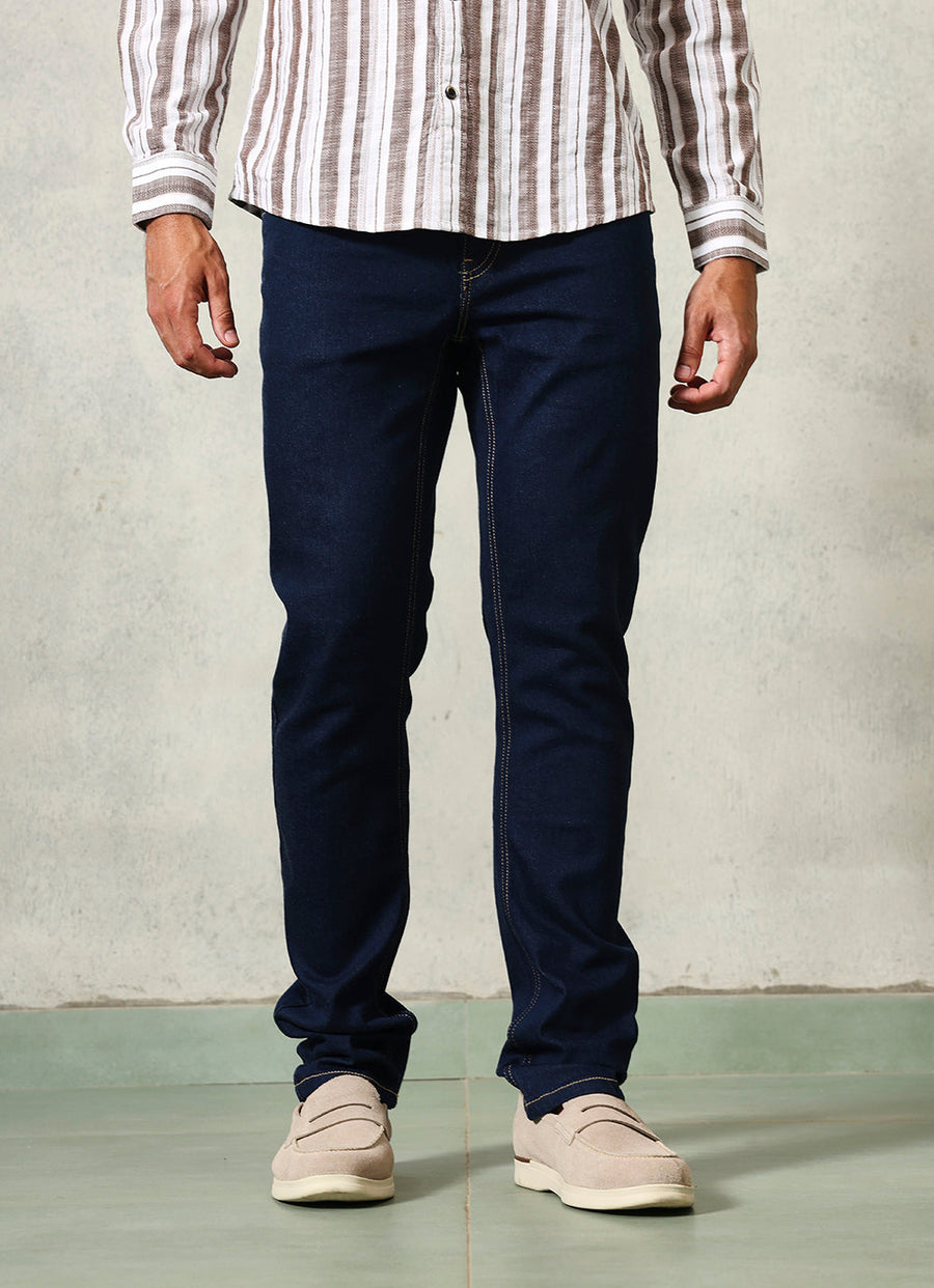 Dark Blue Faded Twill Slim Fit Jeans