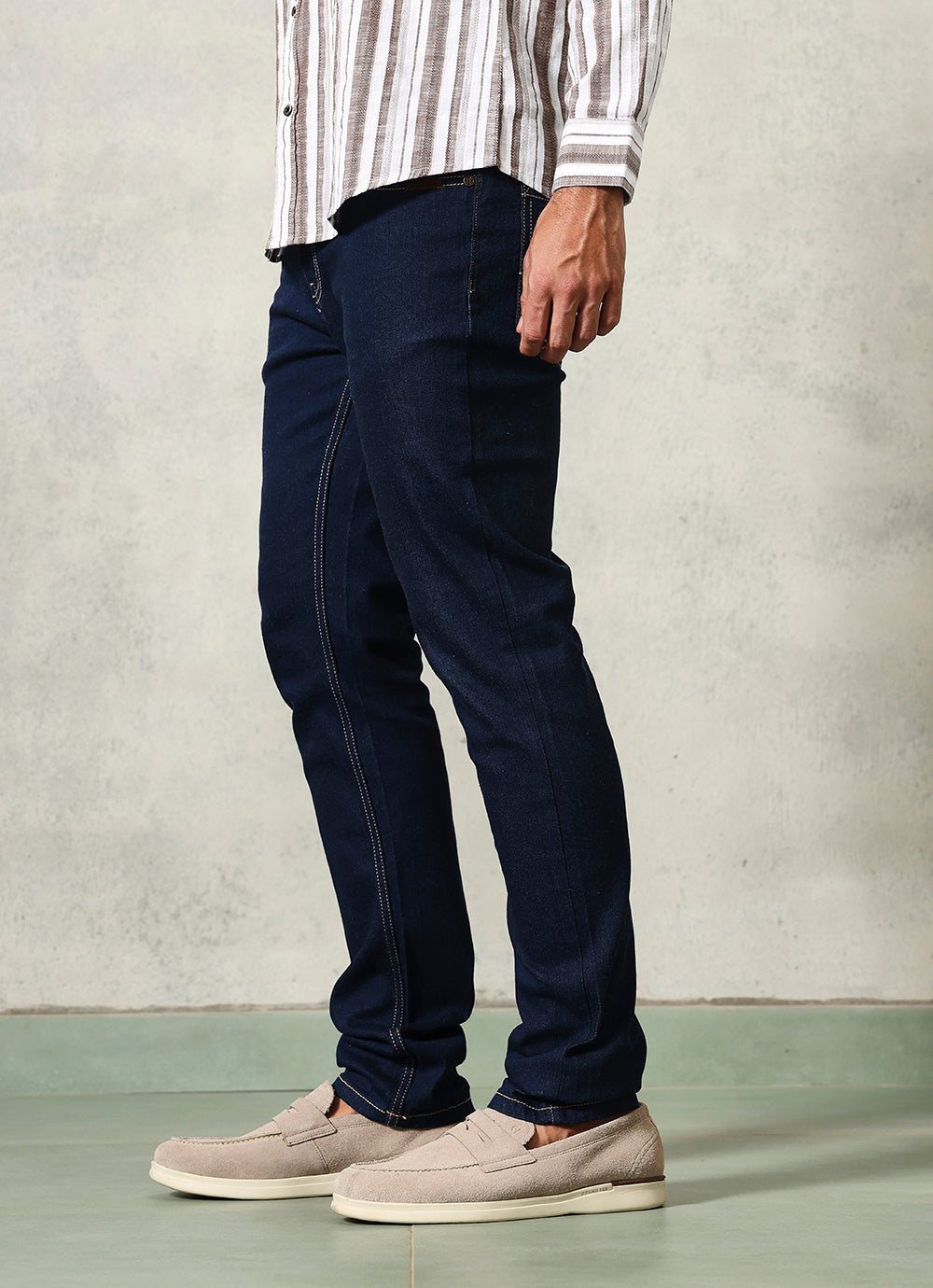 Dark Blue Faded Twill Slim Fit Jeans