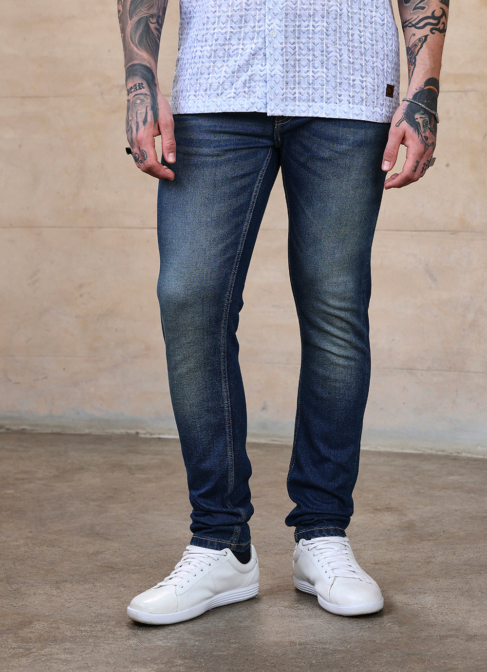 Mid Blue Faded Twill Slim Fit Jeans
