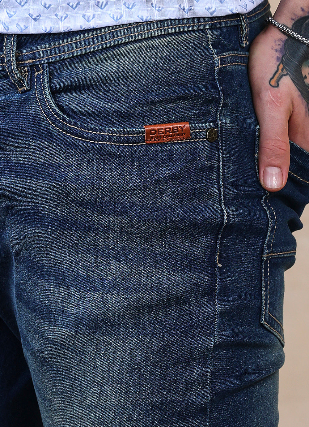 Mid Blue Faded Twill Slim Fit Jeans