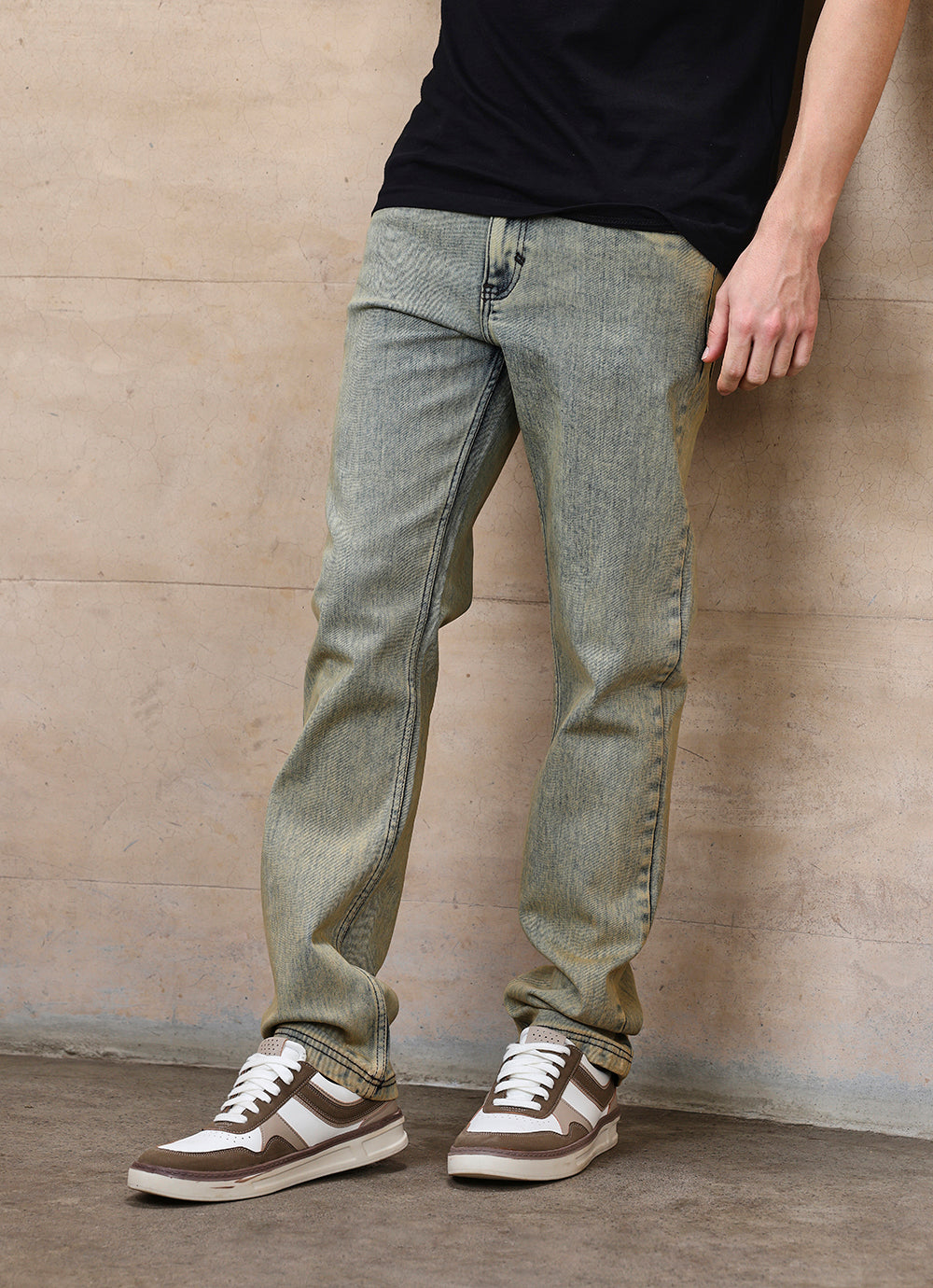 Yellow Faded Twill Relaxed Fit Jeans