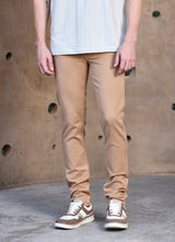 Khaki Solid Knitted Slim Fit Jeans