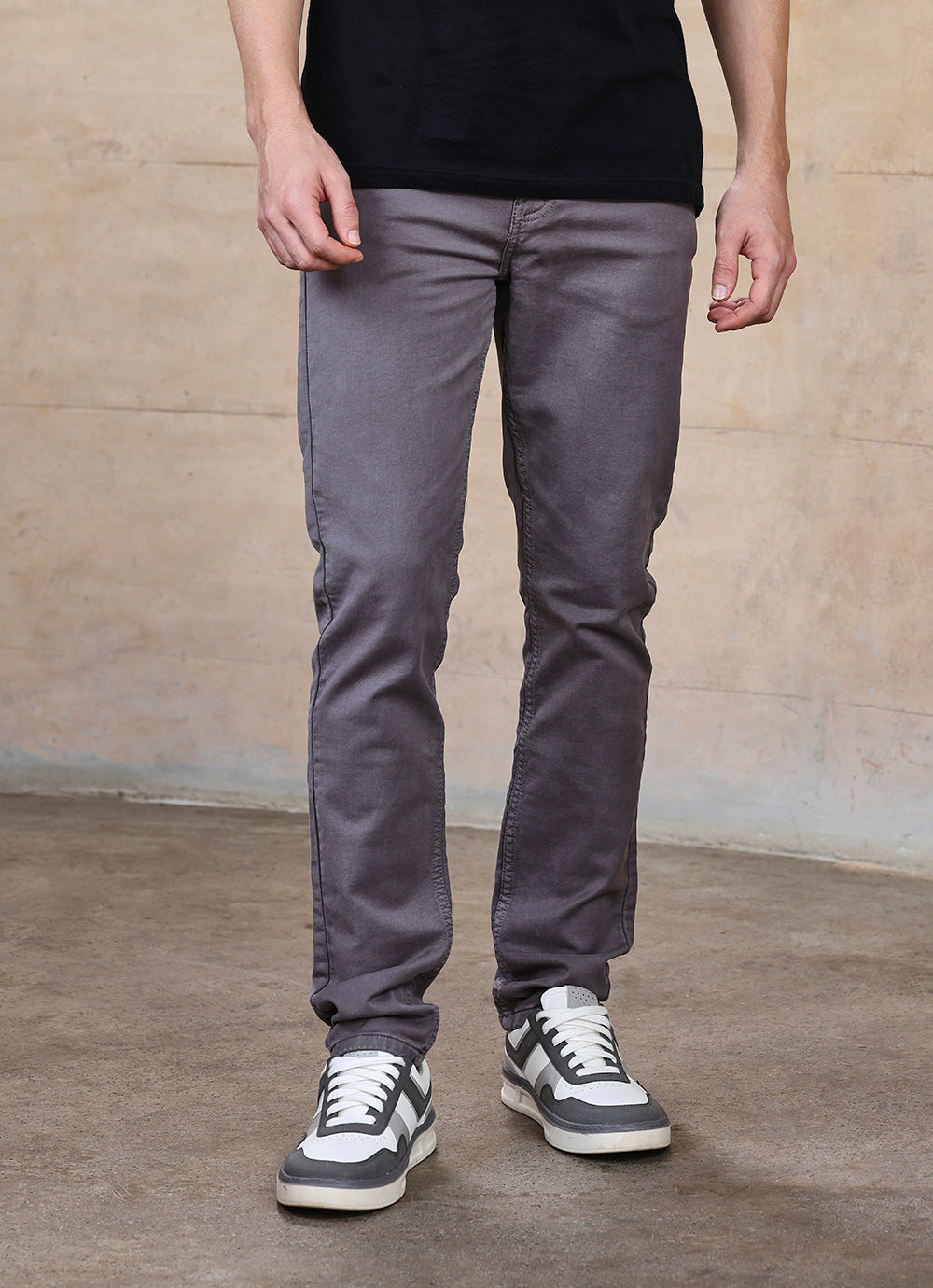 Light Grey Solid Knitted Slim Fit Jeans