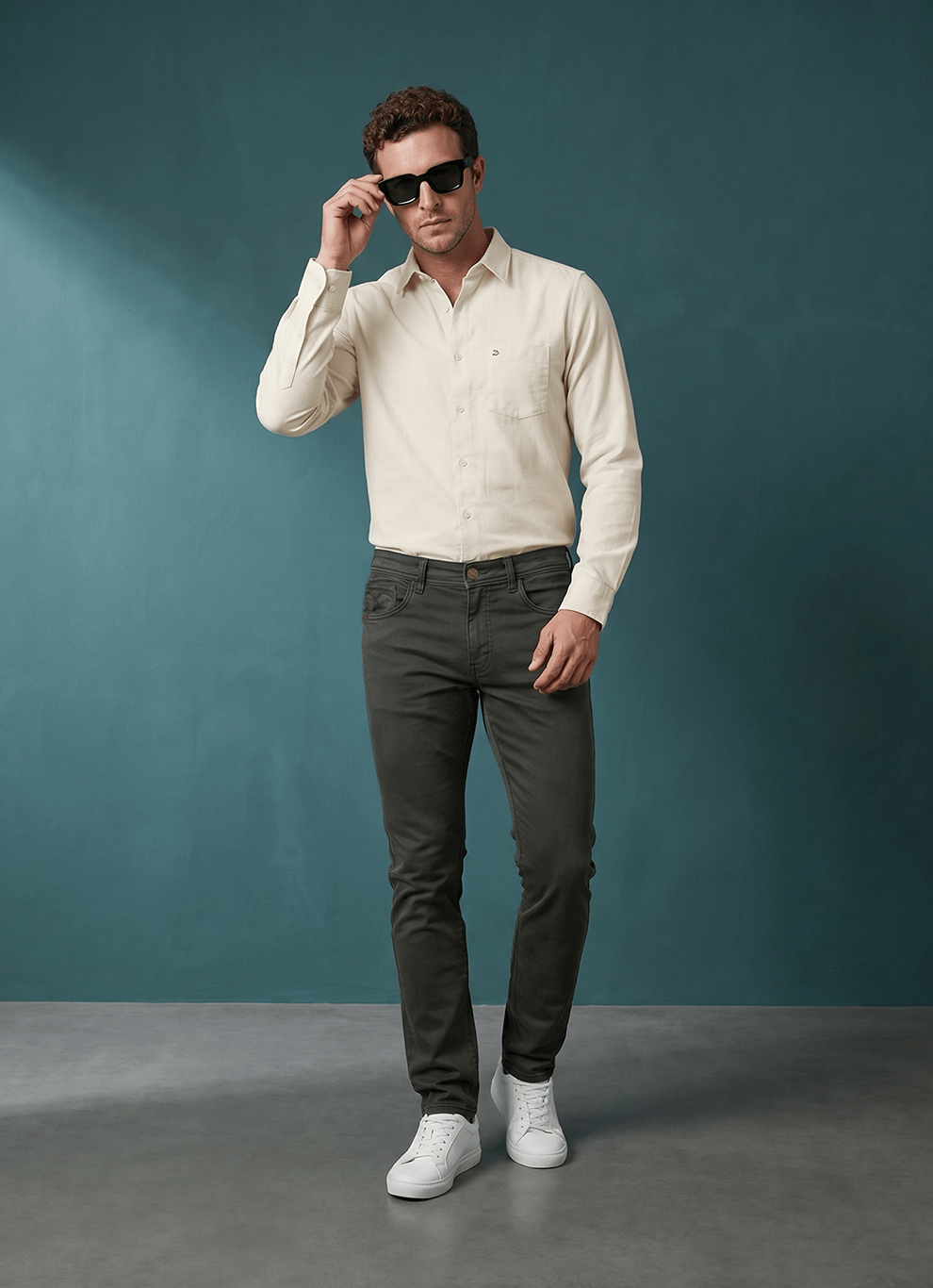 Olive Cotton Slim Fit Jeans