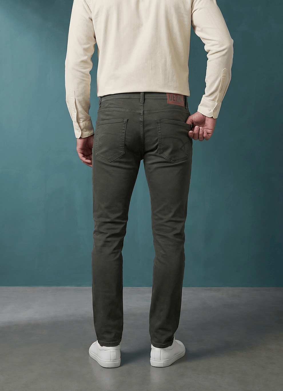 Olive Cotton Slim Fit Jeans
