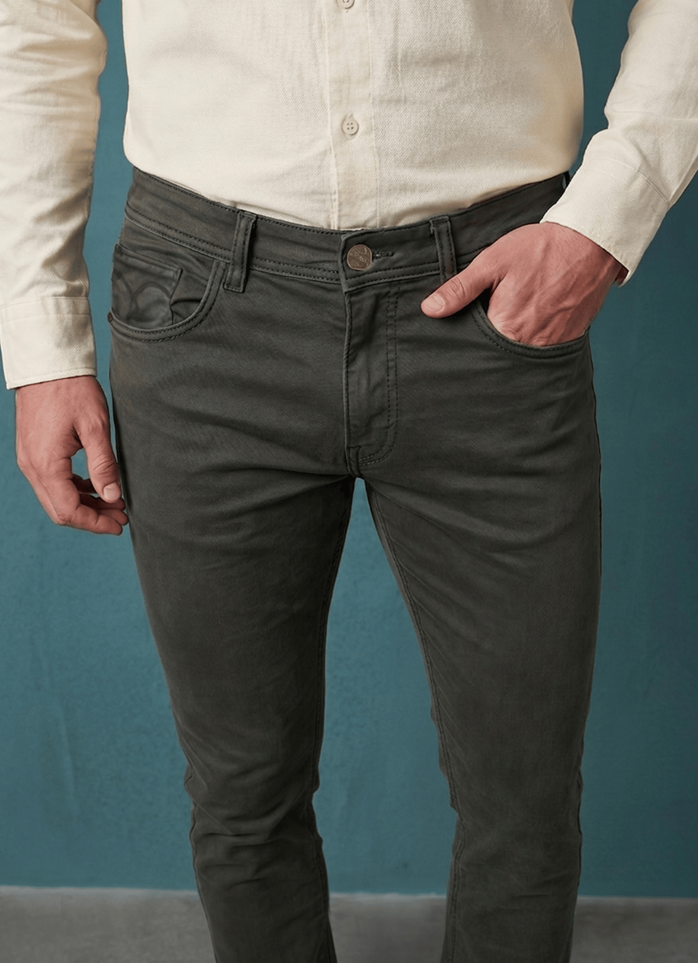 Olive Cotton Slim Fit Jeans