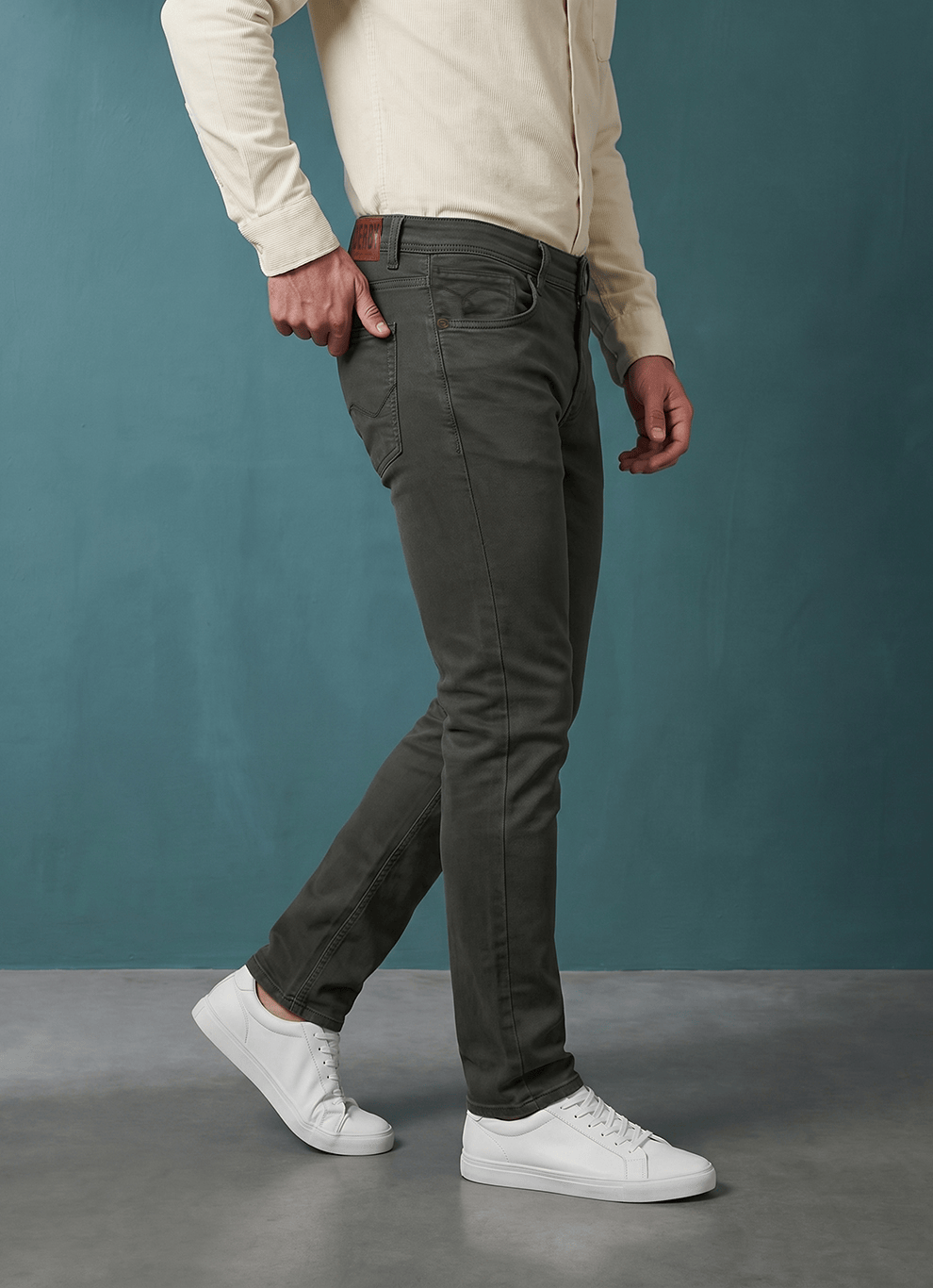Olive Cotton Slim Fit Jeans