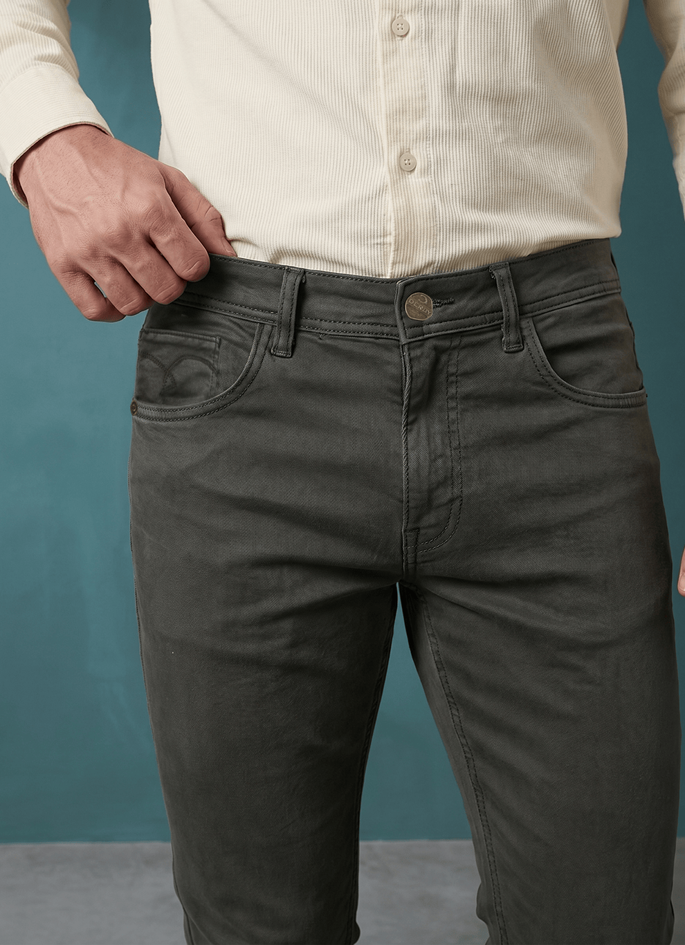 Olive Cotton Slim Fit Jeans