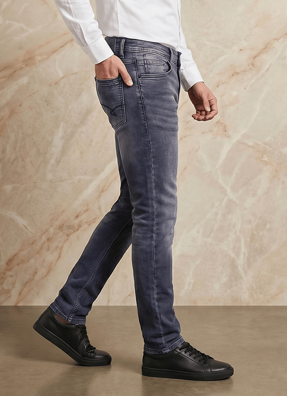 Black Cotton Slim Fit Jeans