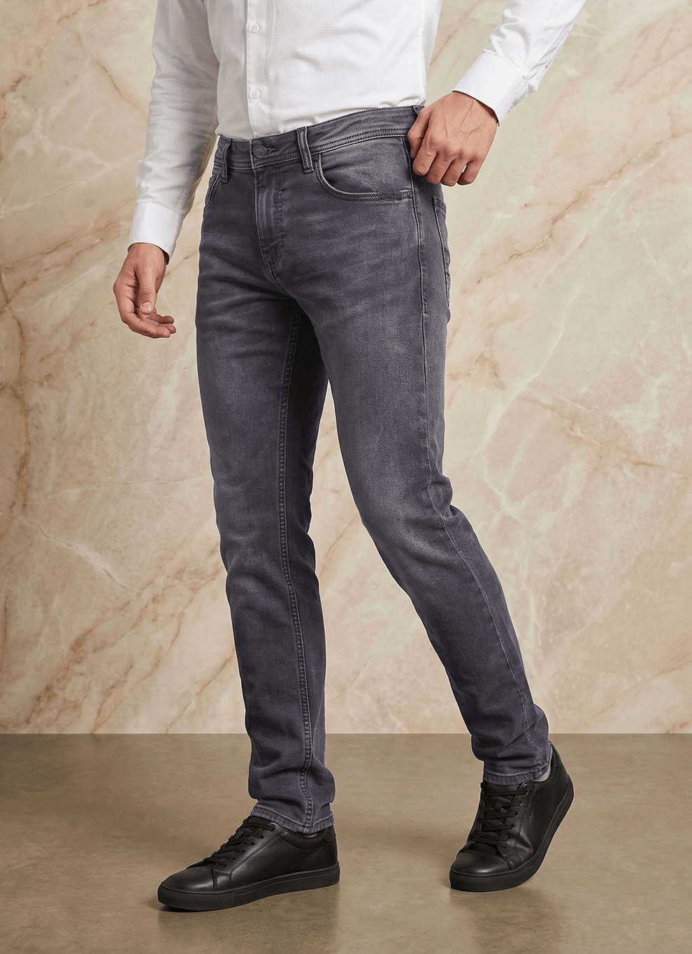 Black Cotton Slim Fit Jeans