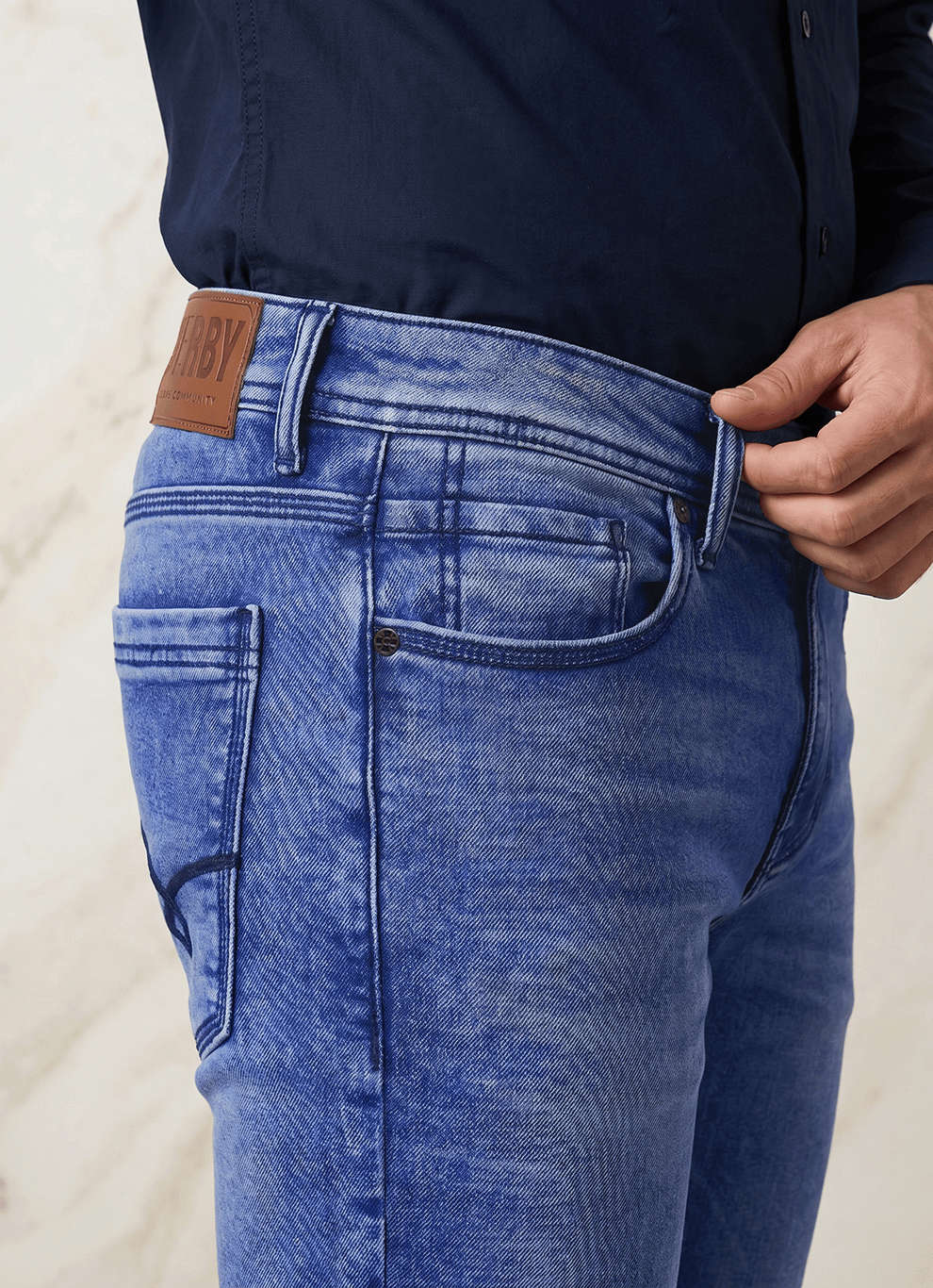 Blue Cotton Slim Fit Jeans