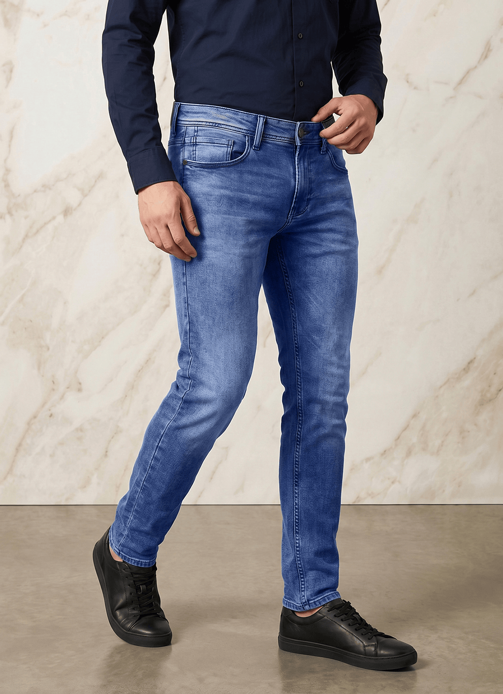 Blue Cotton Slim Fit Jeans