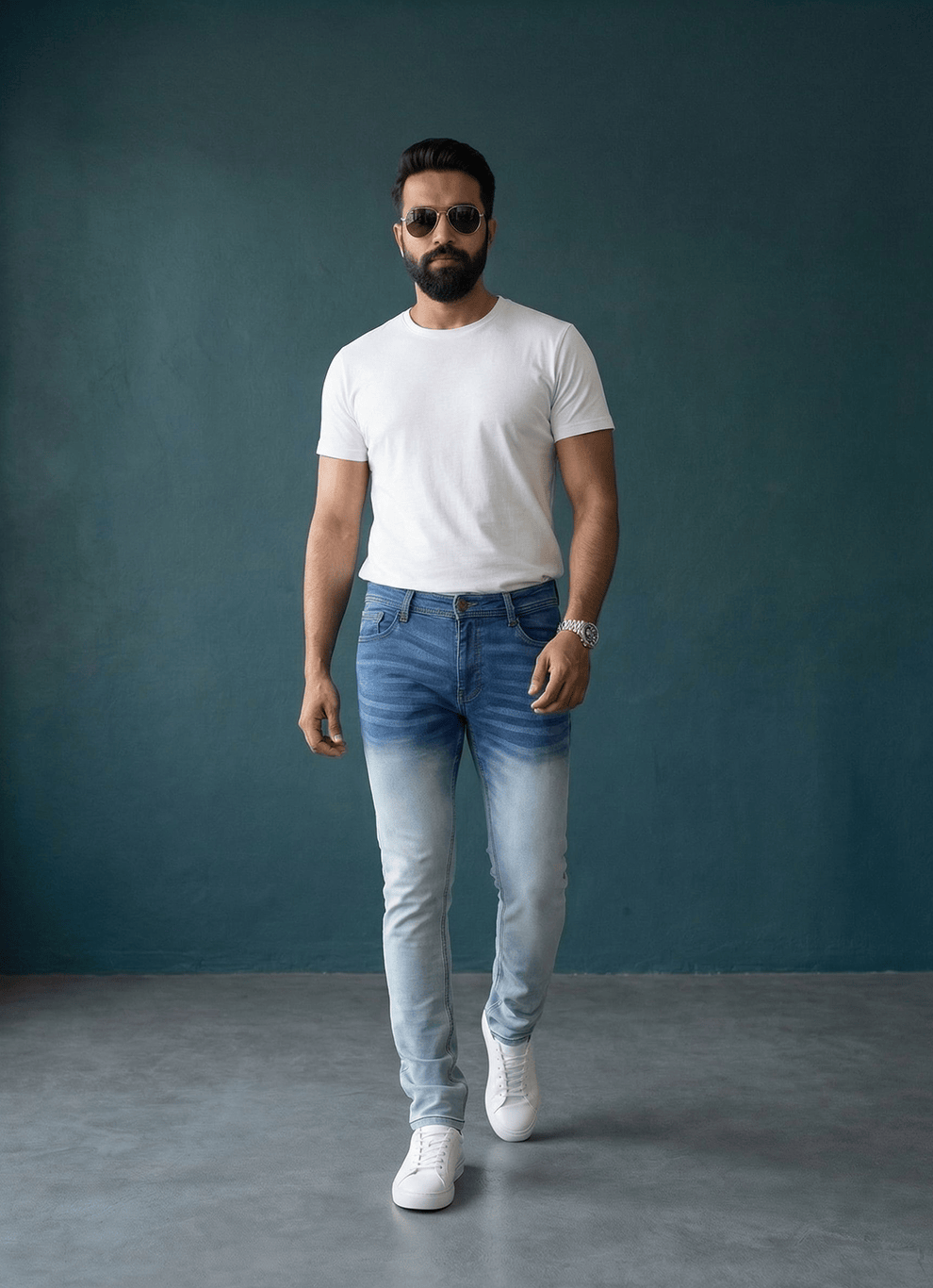 Blue Cotton Slim Fit Jeans