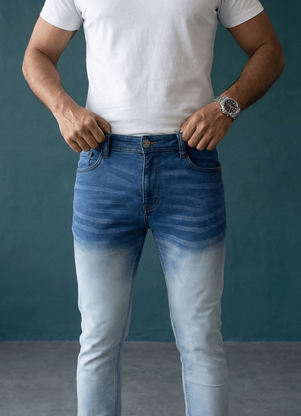 Blue Cotton Slim Fit Jeans