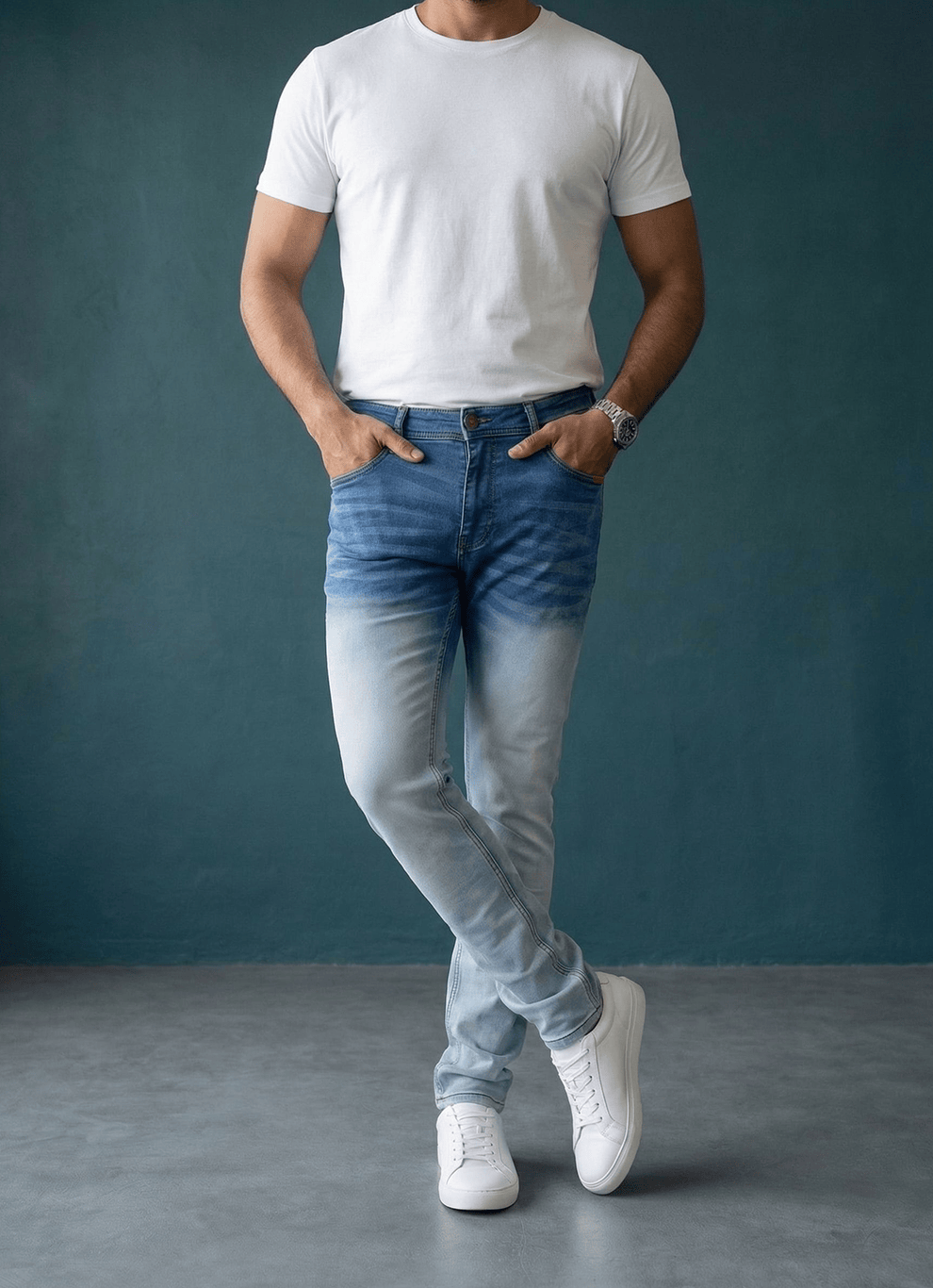 Blue Cotton Slim Fit Jeans