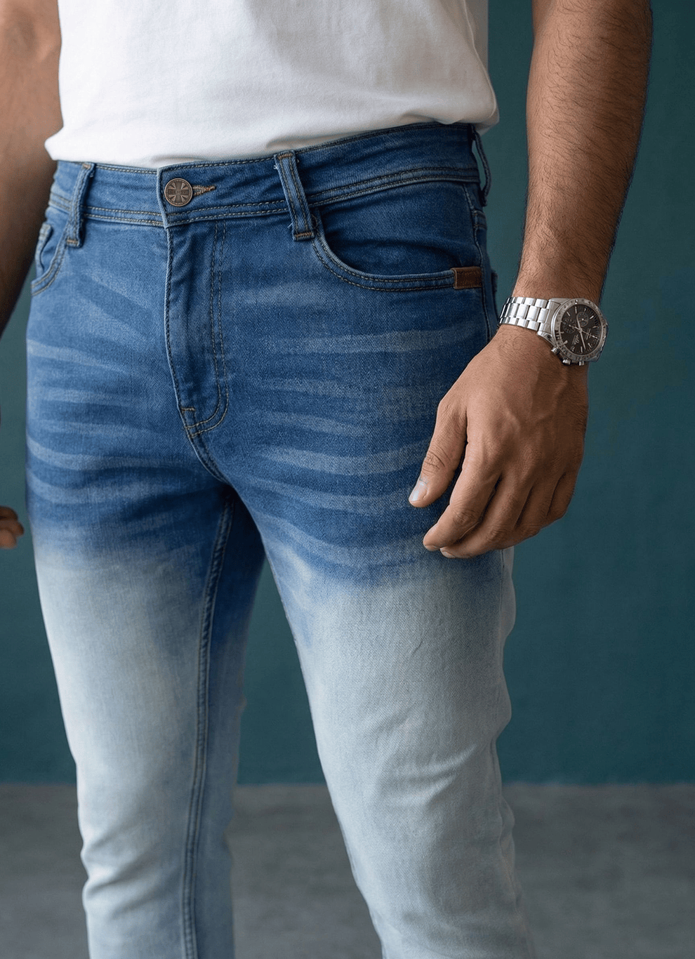 Blue Cotton Slim Fit Jeans