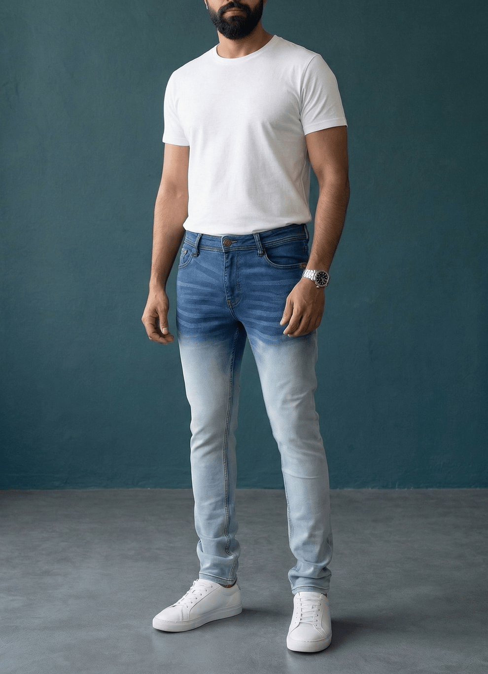 Blue Cotton Slim Fit Jeans