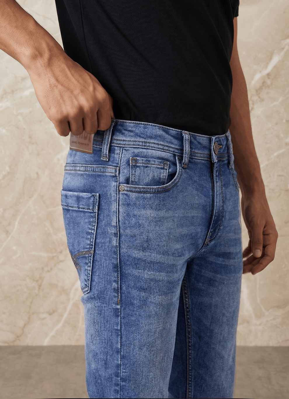 Blue Cotton Slim Fit Jeans