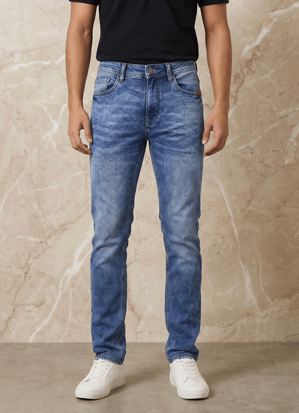 Blue Cotton Slim Fit Jeans