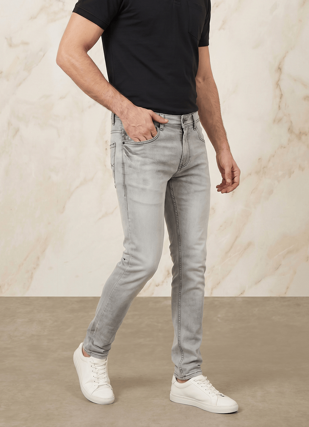 Black Cotton Slim Fit Jeans
