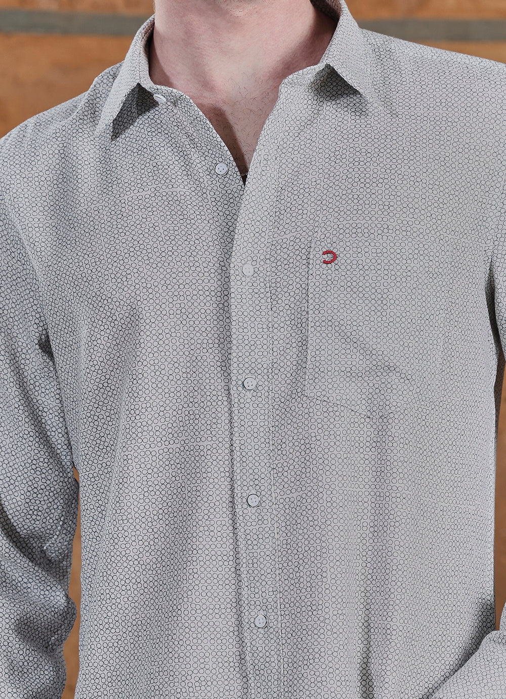 White Print Cotton Slim Fit Shirt
