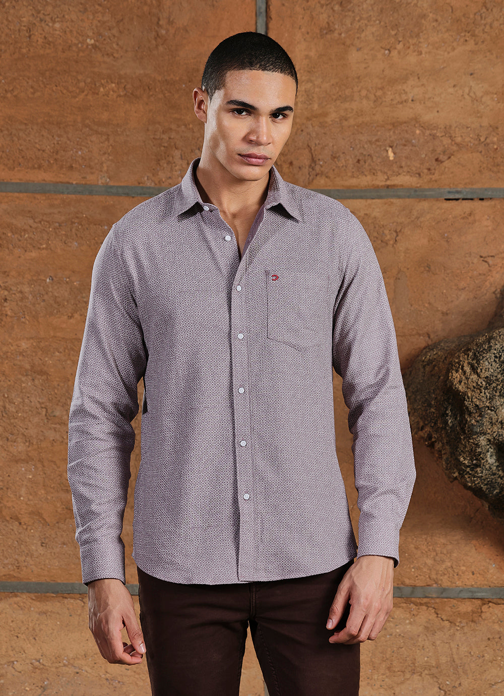 Purple Print Cotton Slim Fit Shirt
