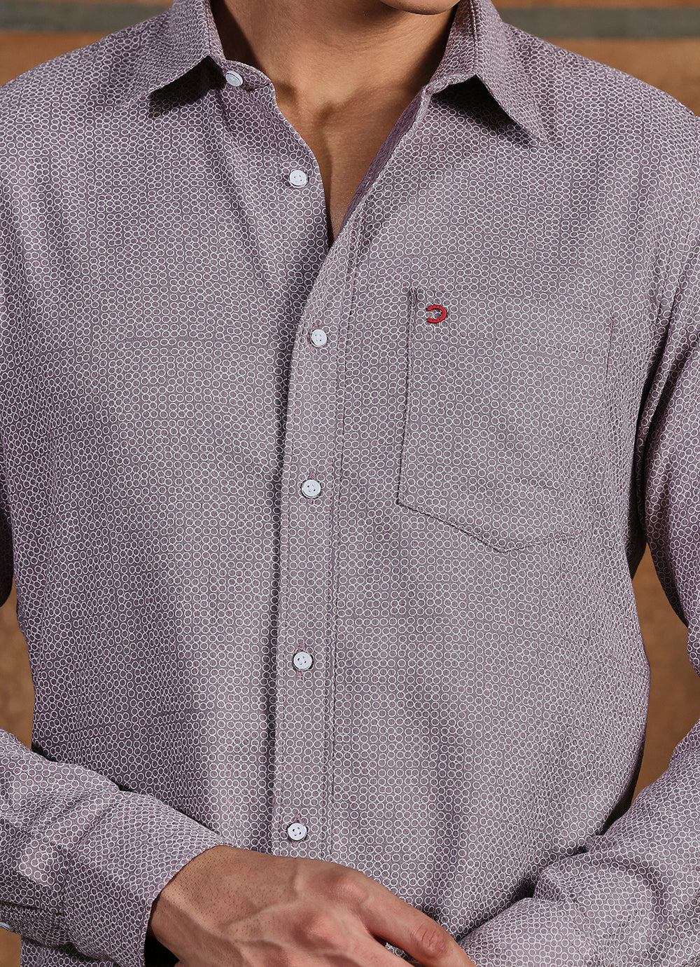 Purple Print Cotton Slim Fit Shirt