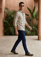 Brown Cotton Checks Regular Fit Full Sleeve Shirt
