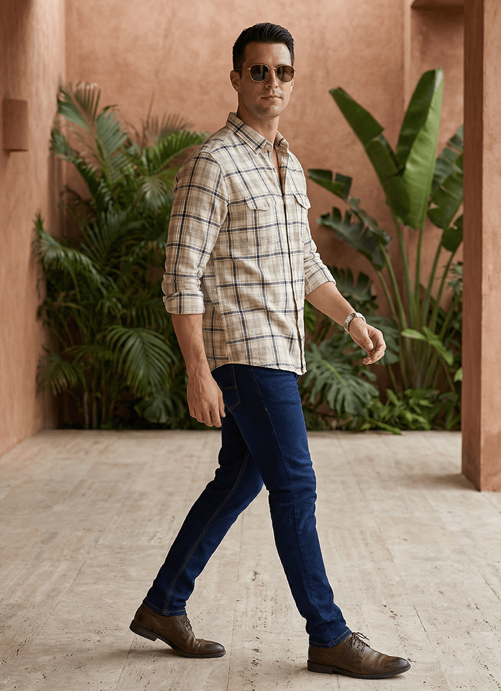 Brown Cotton Dobby Regular Fit Full Sleeve Shirt