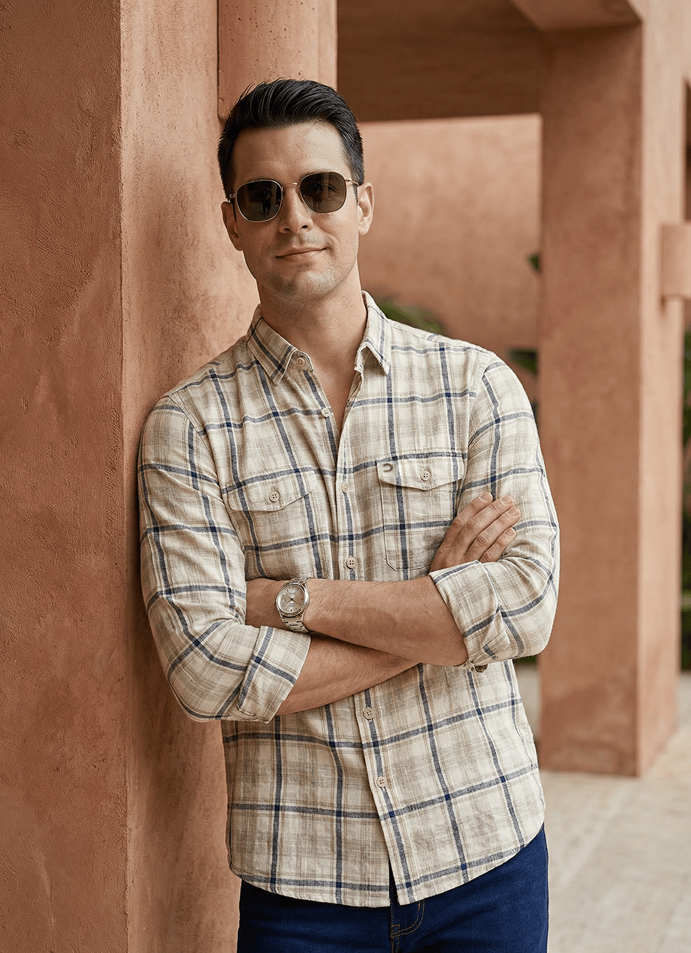 Brown Cotton Dobby Regular Fit Full Sleeve Shirt