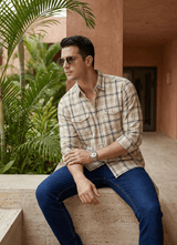 Brown Cotton Checks Regular Fit Full Sleeve Shirt