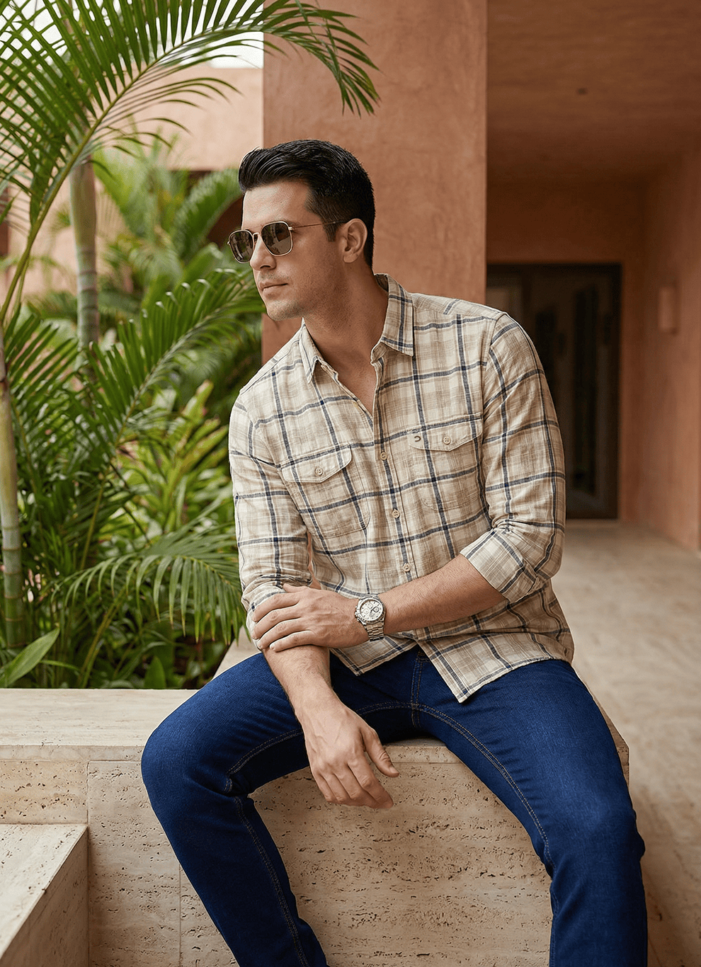 Brown Cotton Dobby Regular Fit Full Sleeve Shirt