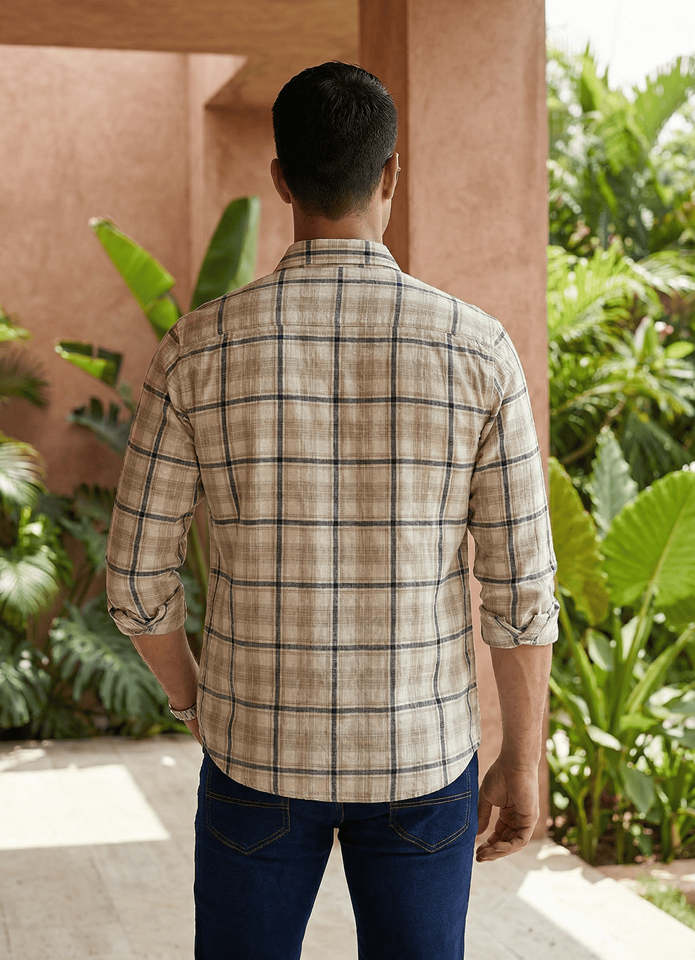 Brown Cotton Dobby Regular Fit Full Sleeve Shirt