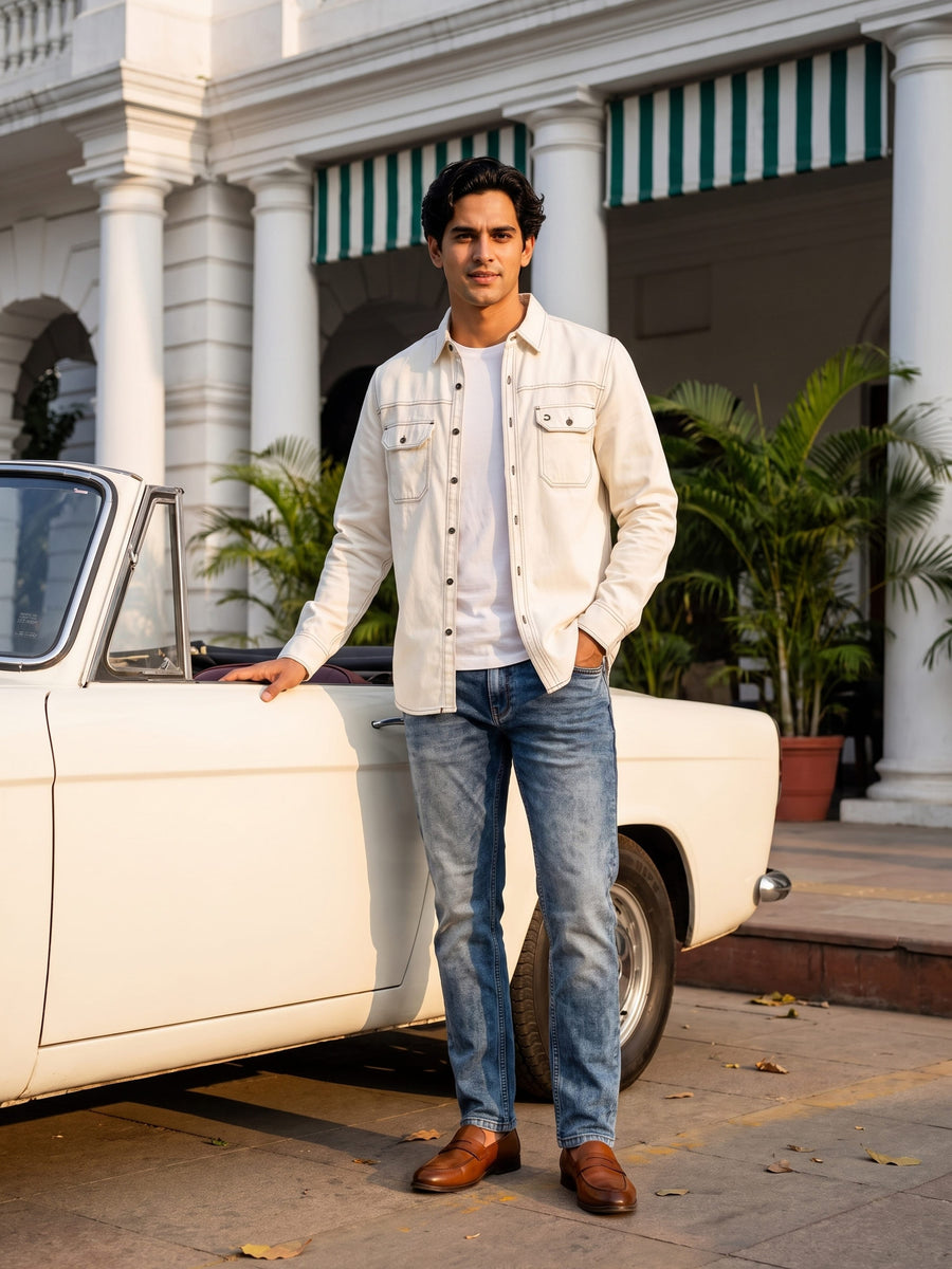 White Cotton Slim Fit Full Sleeve Shirt