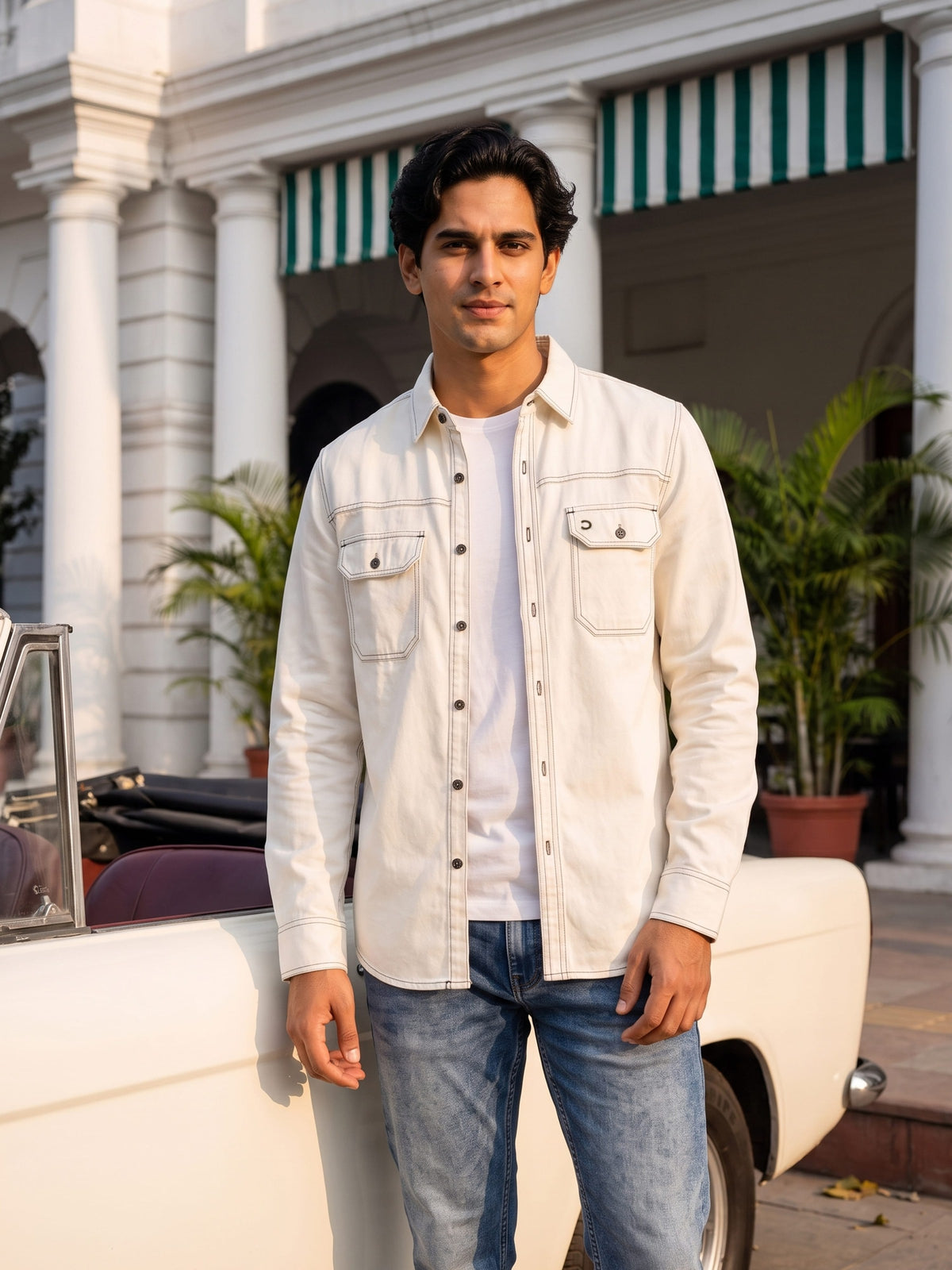 White Cotton Slim Fit Full Sleeve Shirt