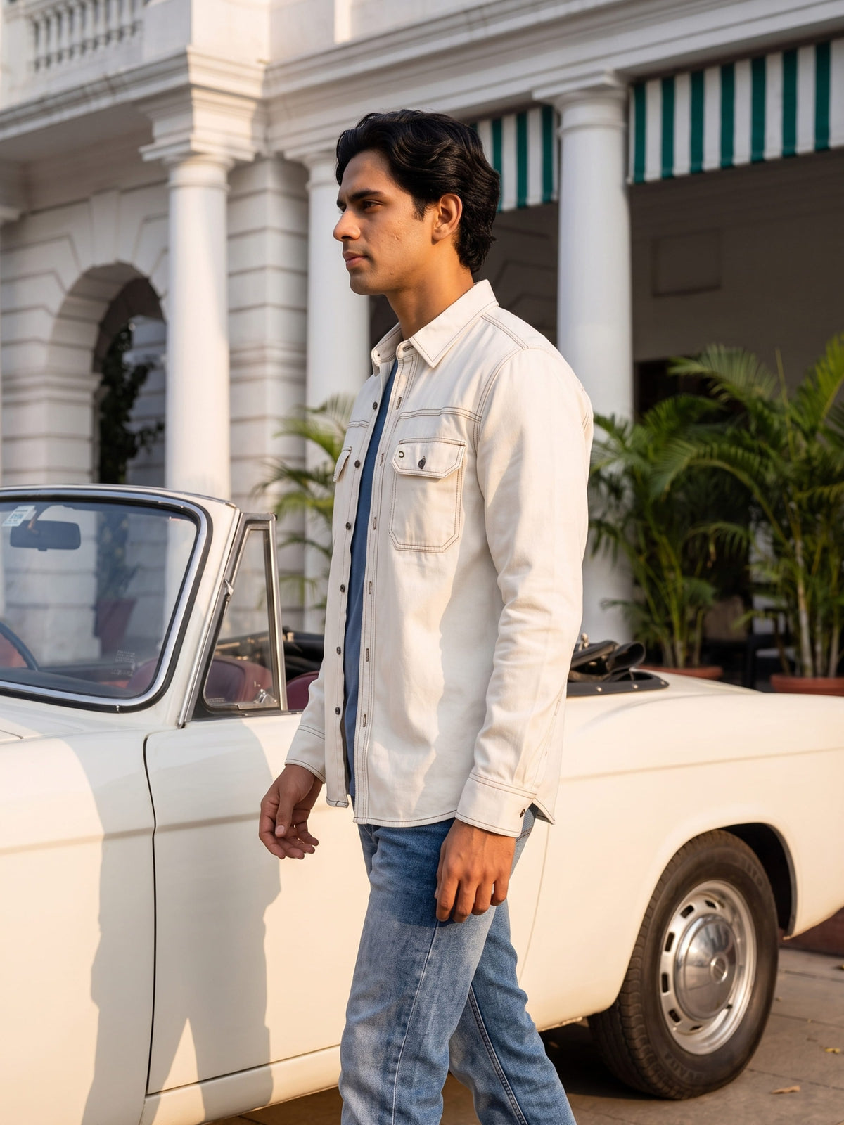 White Cotton Slim Fit Full Sleeve Shirt