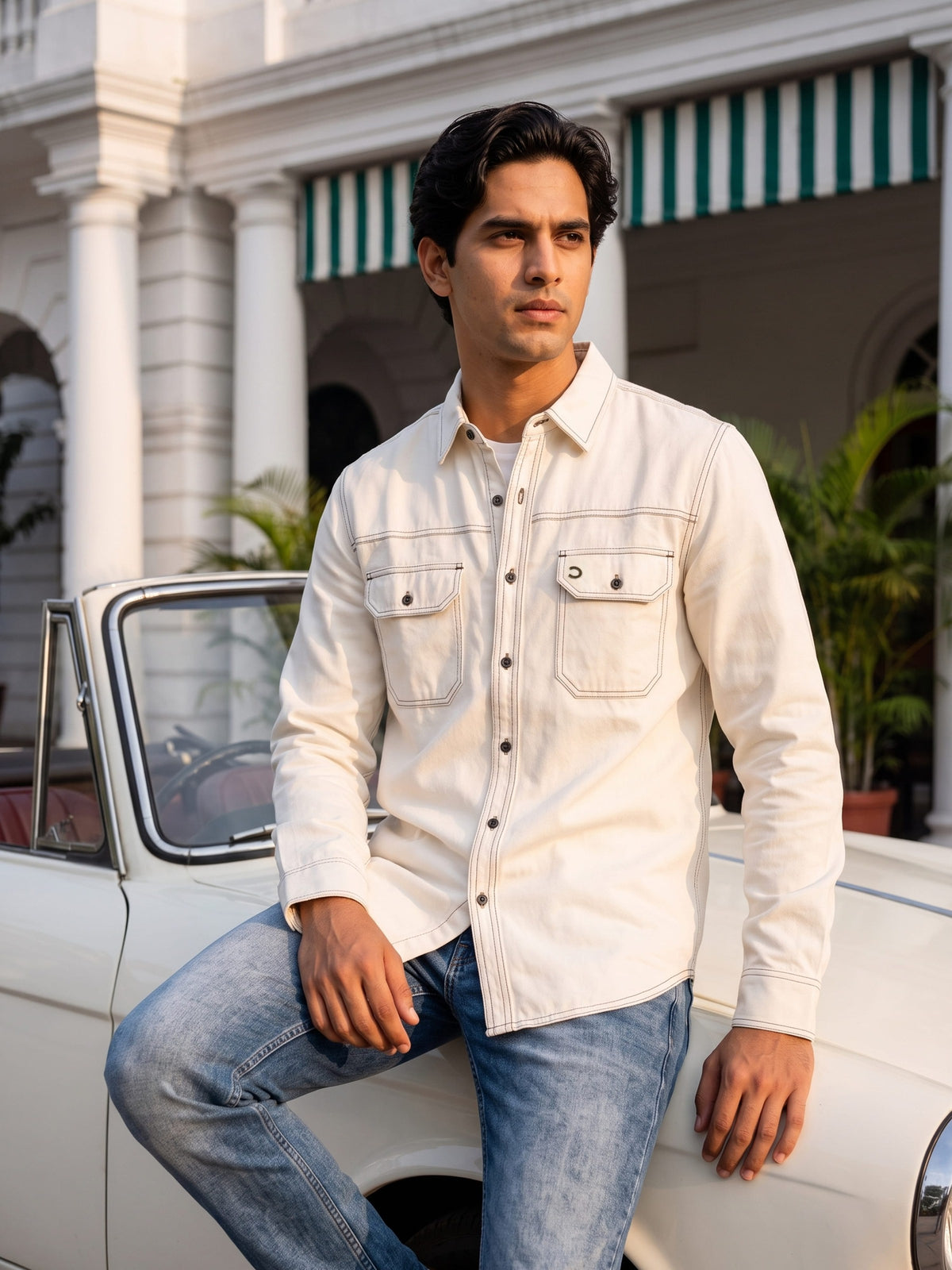 White Cotton Slim Fit Full Sleeve Shirt