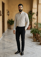 Teal Cotton Stripes Slim Fit Full Sleeve Shirt