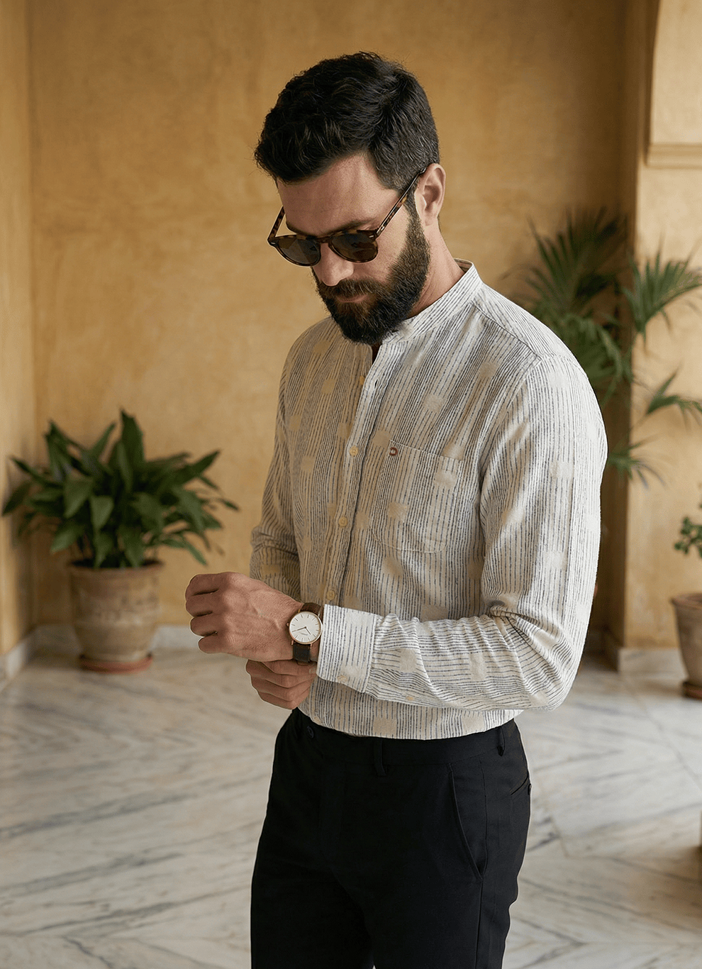 Teal Cotton Slim Fit Full Sleeve Shirt