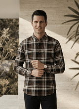 Dark Brown Cotton Checks Slim Fit Full Sleeve Shirt